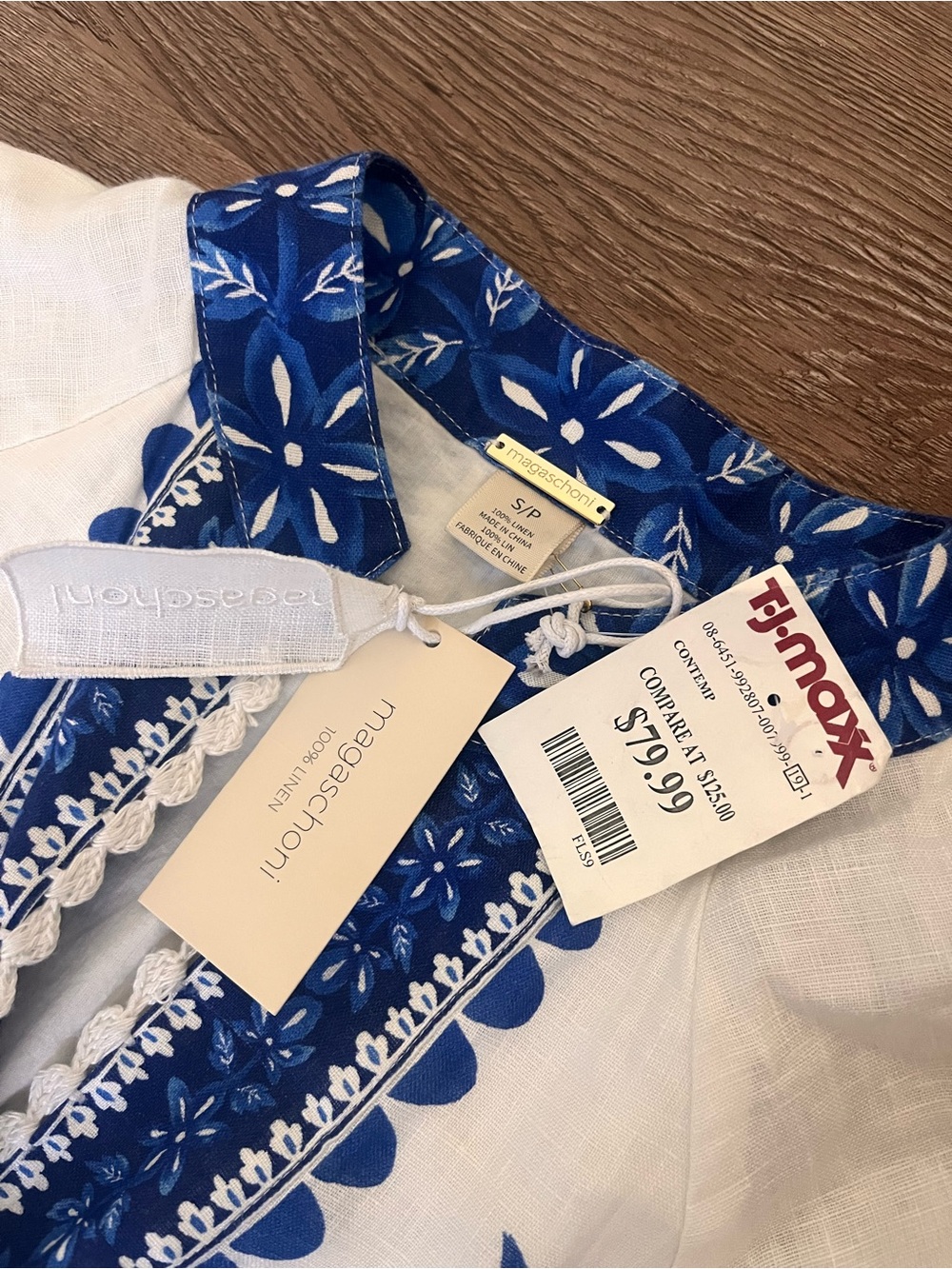 Magaschoni White and Blue Floral Maxi Dress with Button Front - Picture 2 of 3